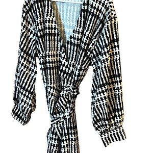 Eloqui black and white wrap dress.
